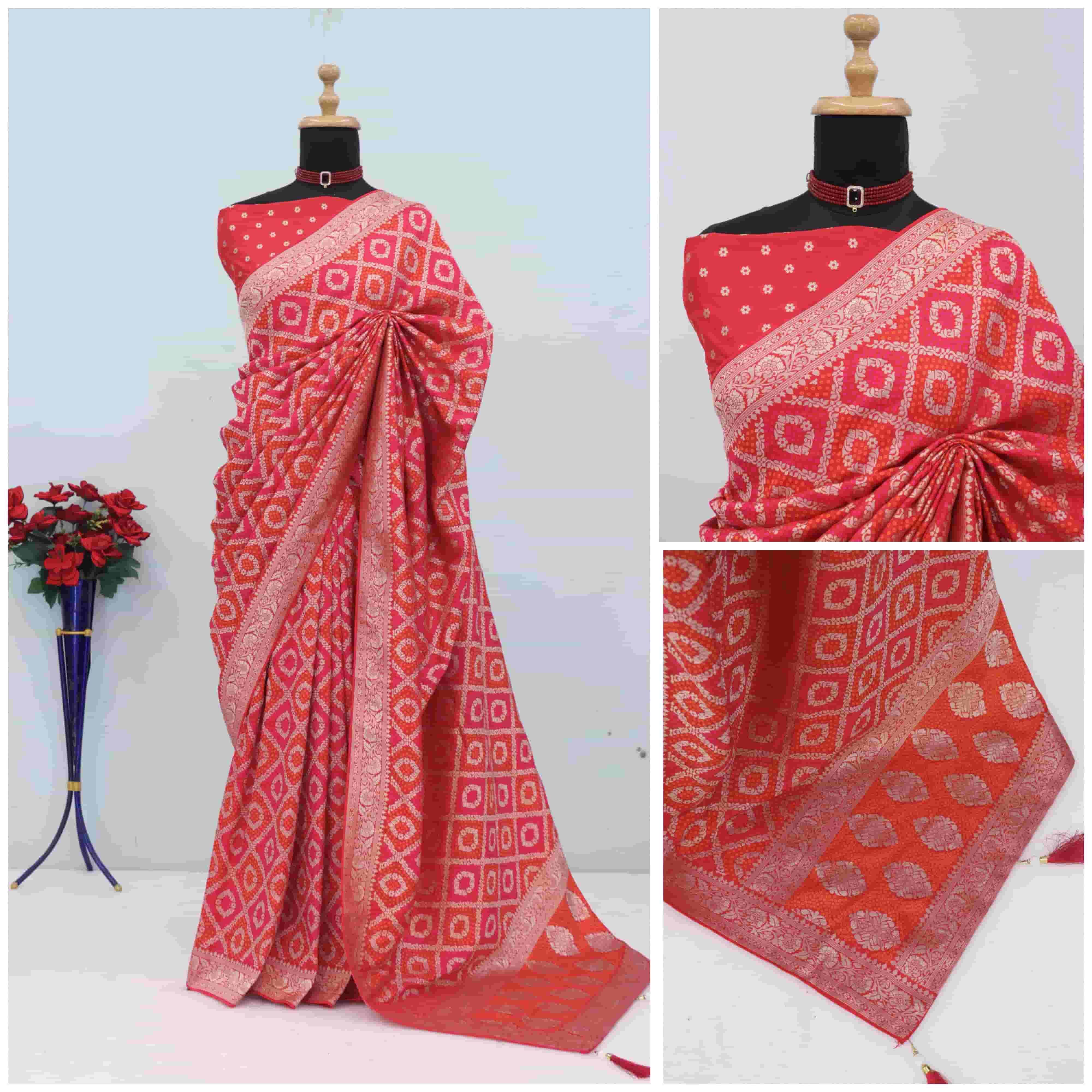 Nylon Dola Silk Wedding Saree for Women | Zari Weaving Jacquard Border | Piping Border