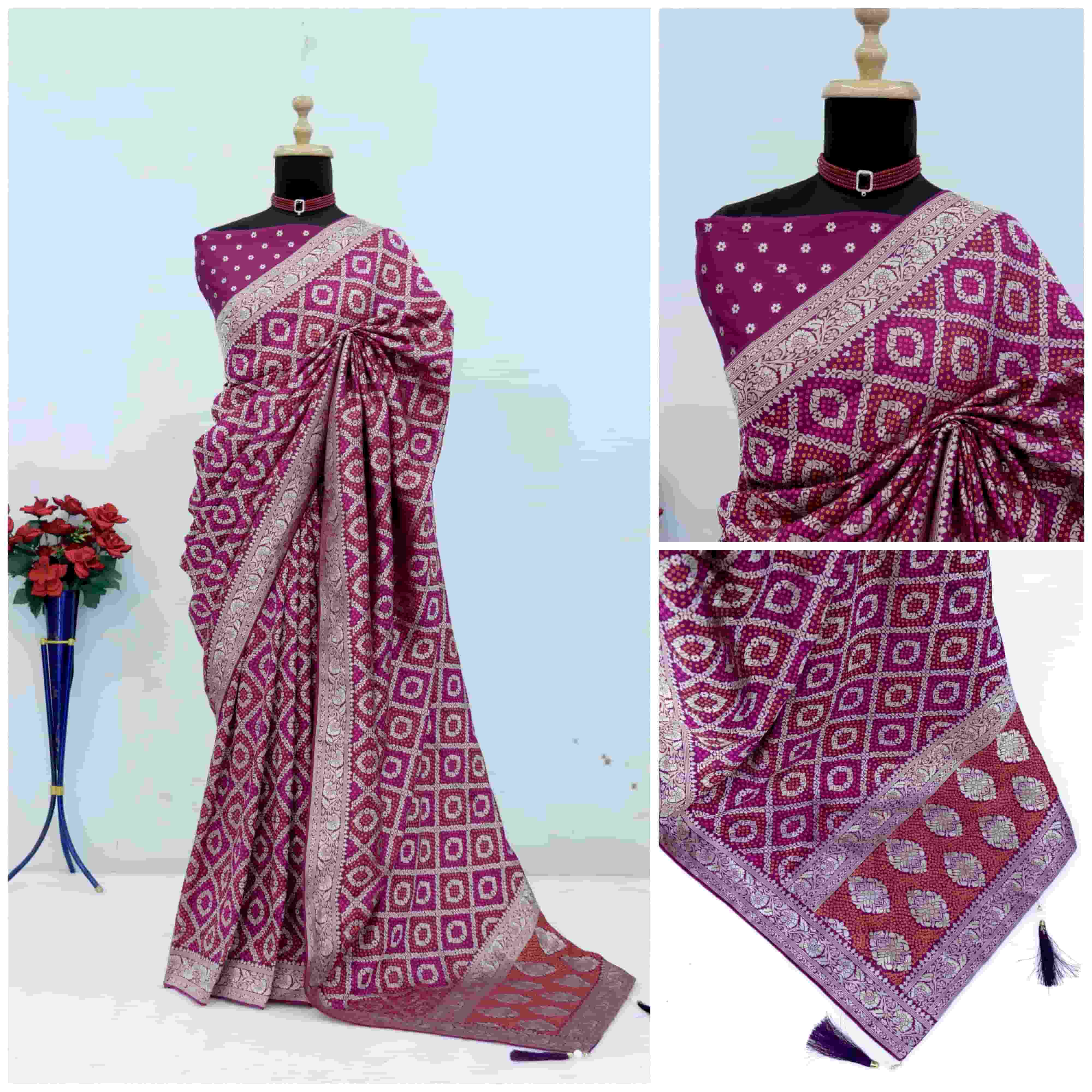 Nylon Dola Silk Wedding Saree for Women | Zari Weaving Jacquard Border | Piping Border